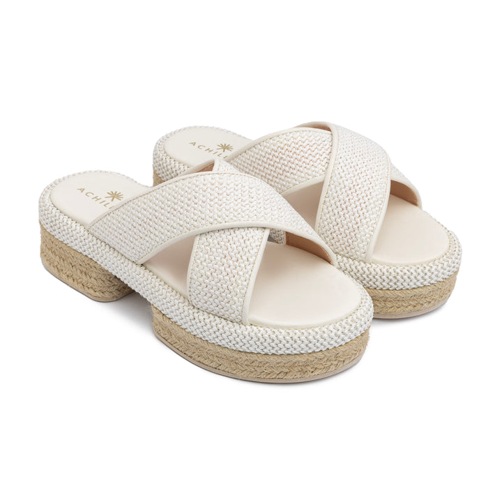 Criss Cross Burlap Wedges - White