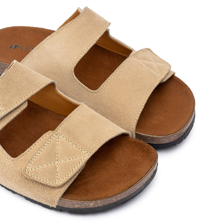 Double Hook & Loop Men Slides | Beige