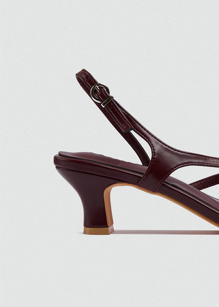 Strappy Thong Heel Sandals - Maroon