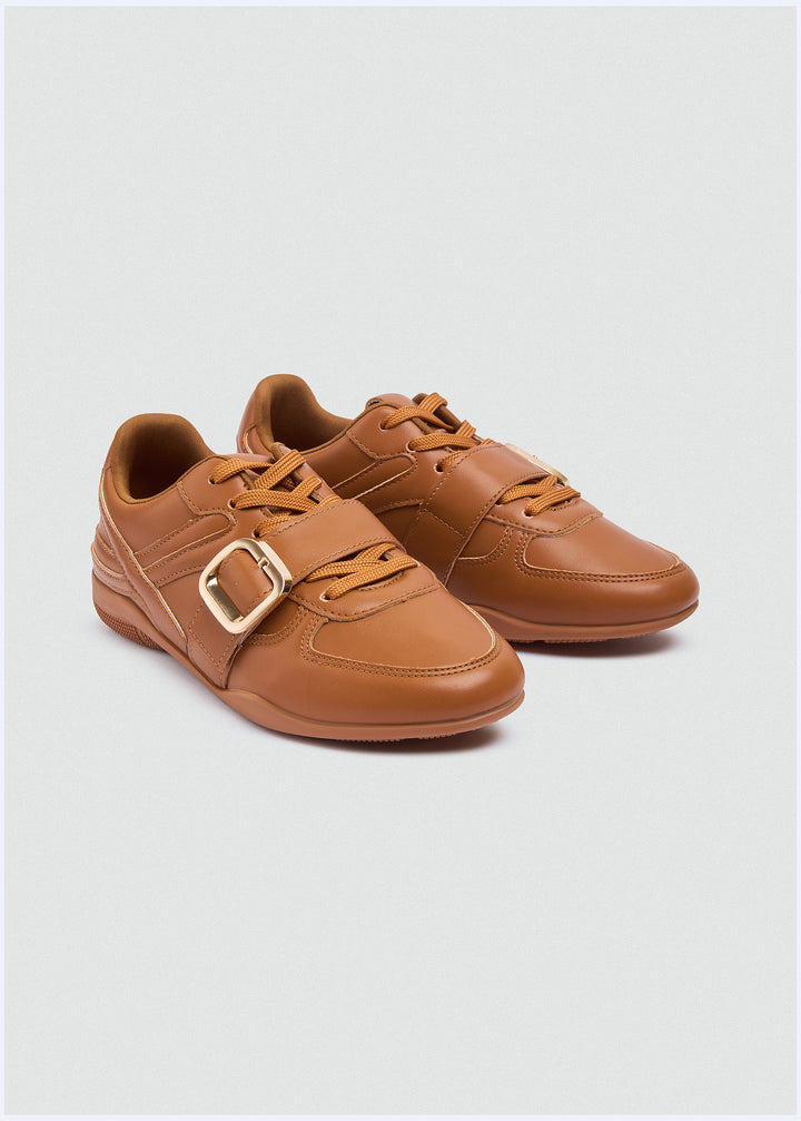 Sneakers Gold Buckle Strap - Camel