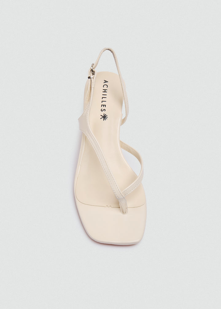 Strappy Thong Heel Sandals - Beige