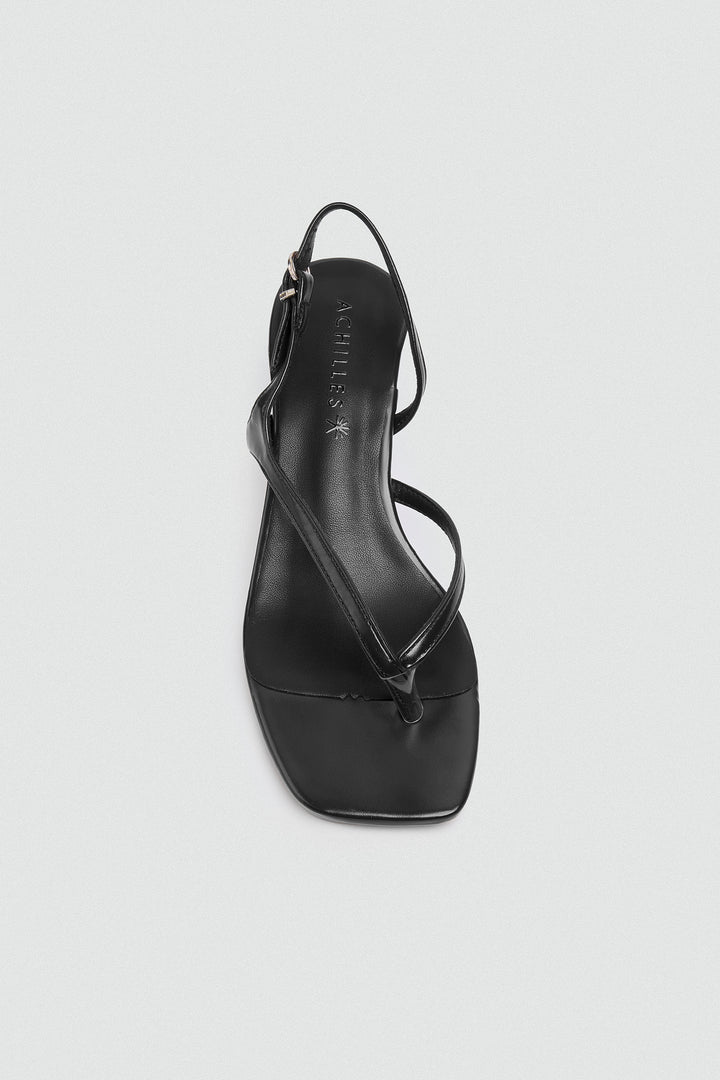 Strappy Thong Heel Sandals - Black
