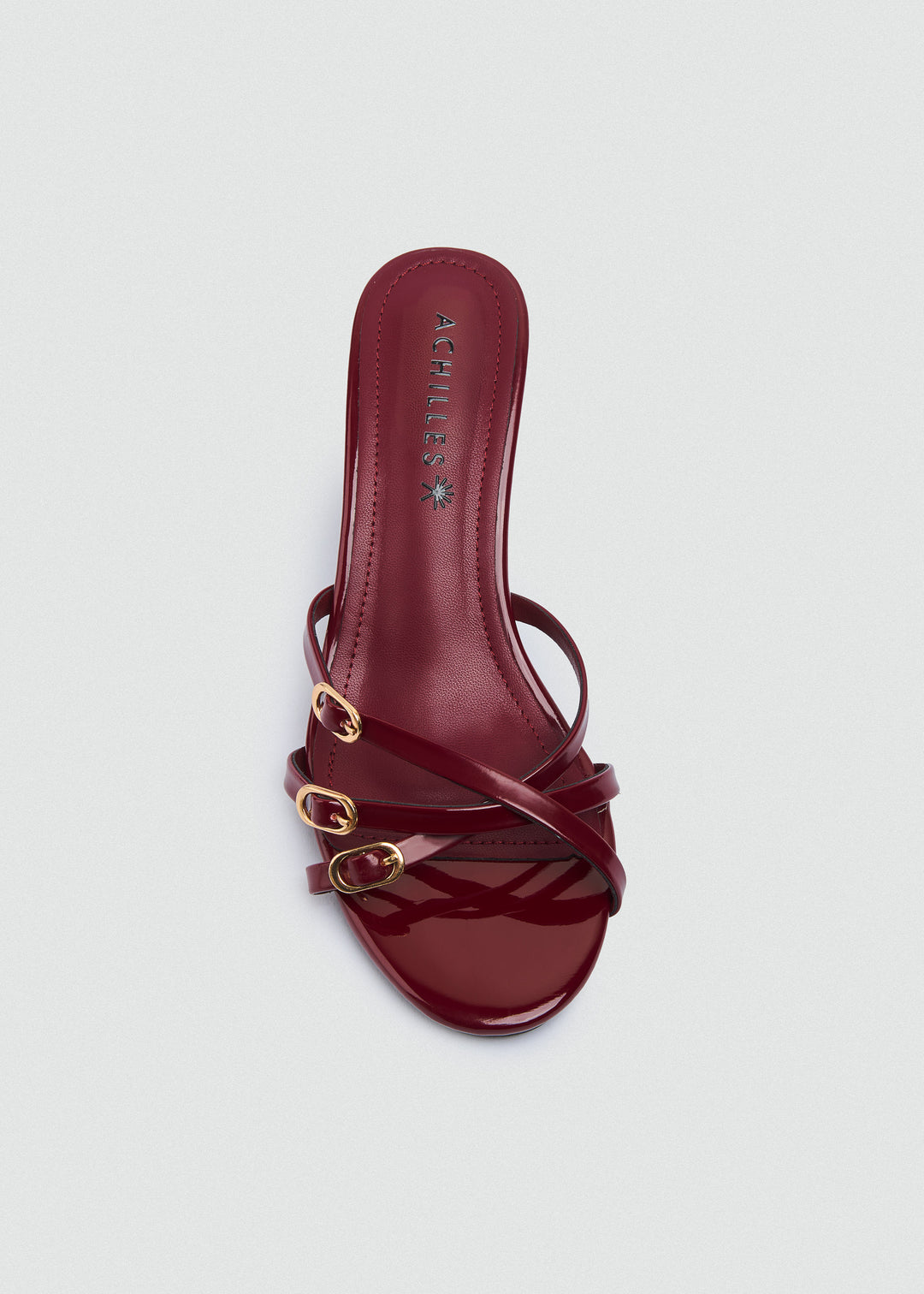 Strappy Mule Heels Gold Buckle - Maroon