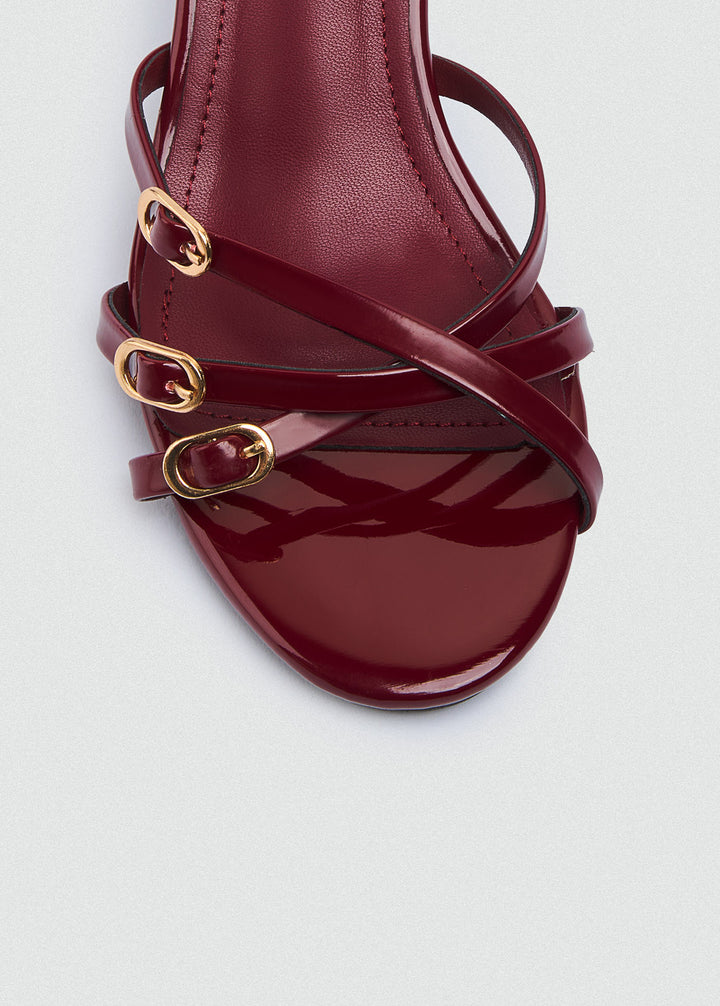 Strappy Mule Heels Gold Buckle - Maroon