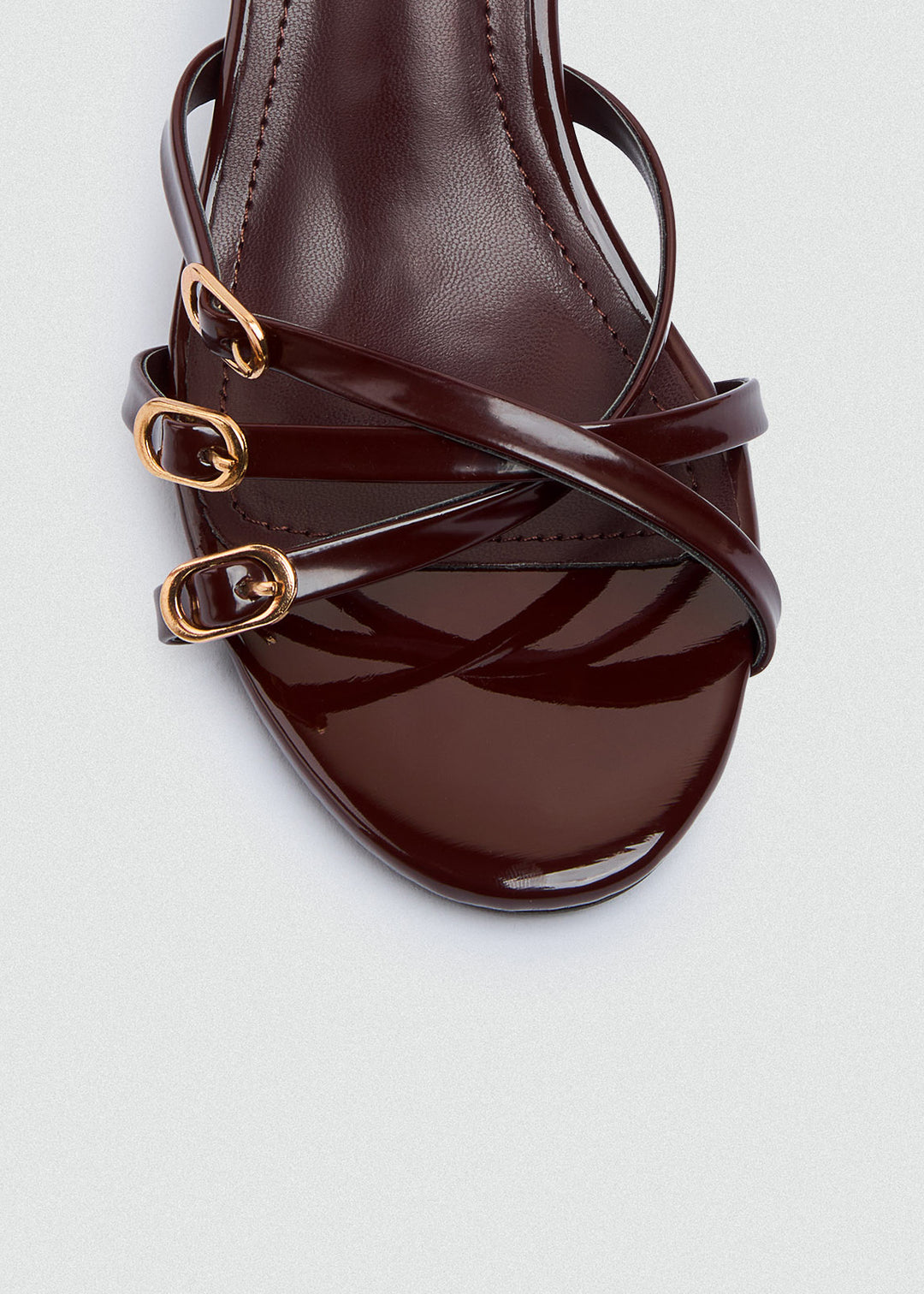 Strappy Mule Heels Gold Buckle - Brown