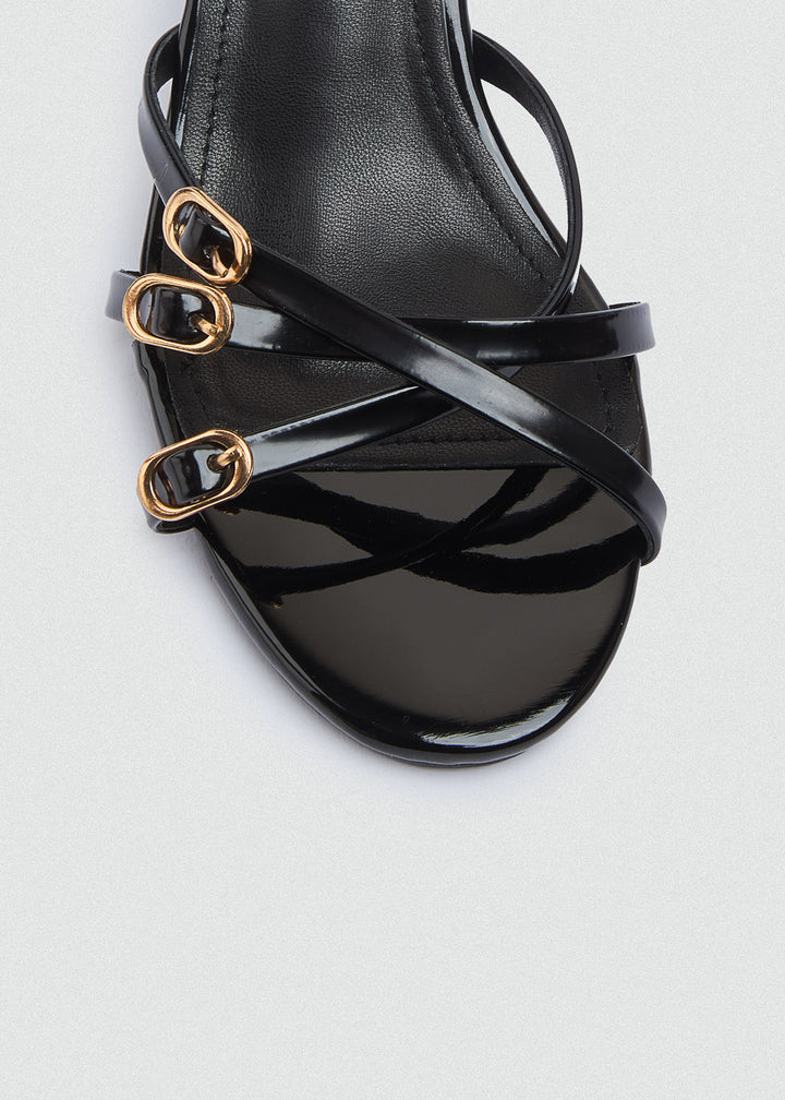 Strappy Mule Heels Gold Buckle - Black