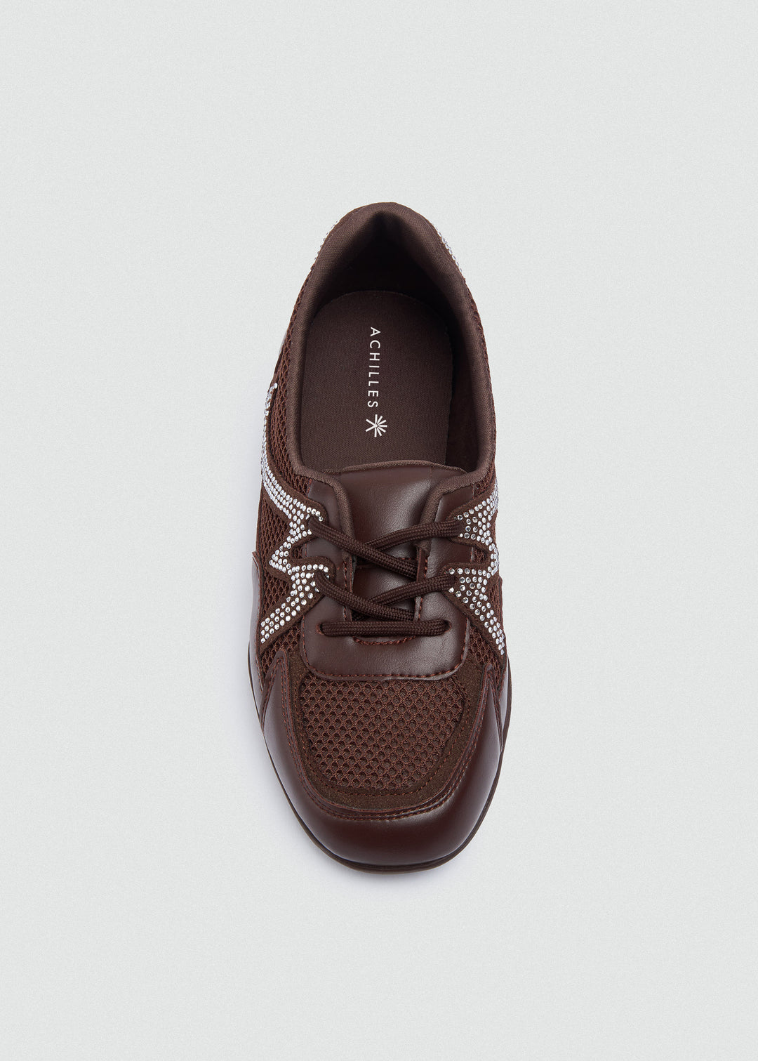 Mesh Rhinestone Sneakers - Brown