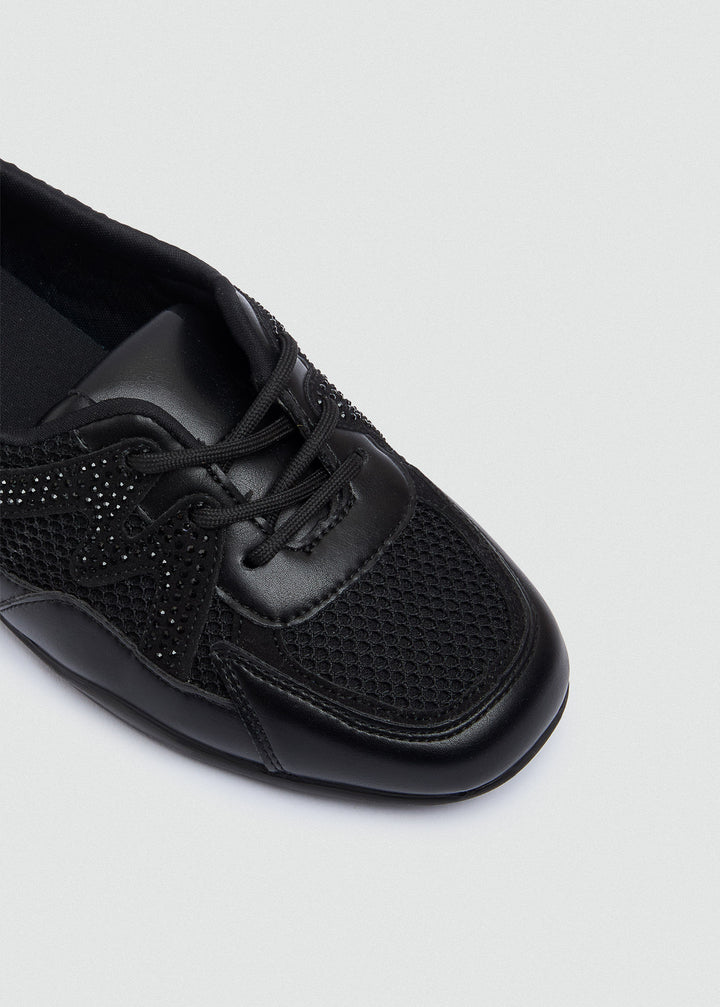Mesh Rhinestone Sneakers - Black