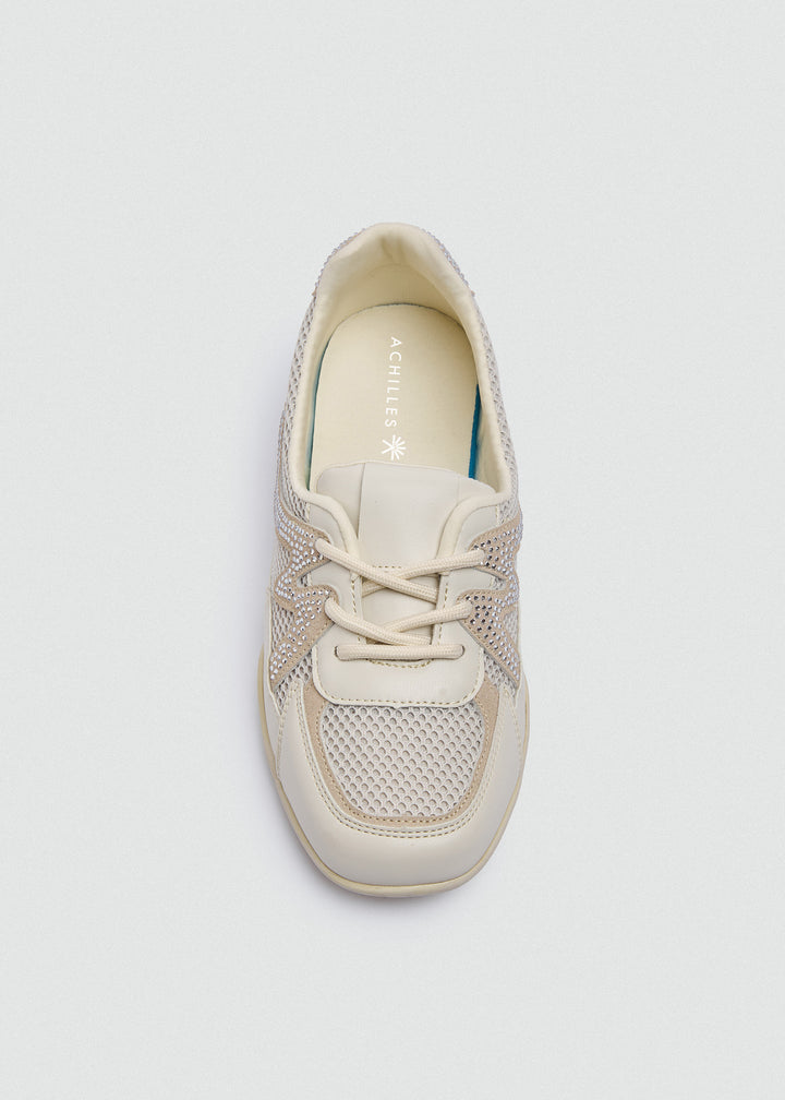Mesh Rhinestone Sneakers - Beige