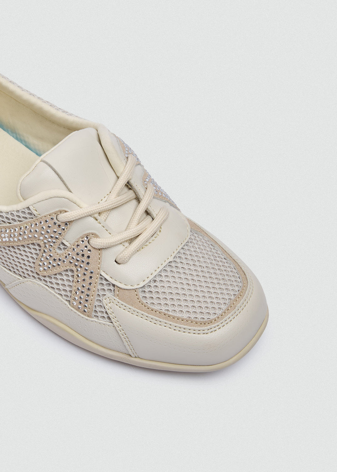 Mesh Rhinestone Sneakers - Beige