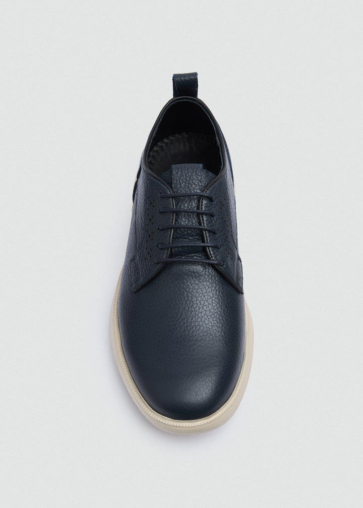 Pebbled Leather Derby - Textured Navy Blue
