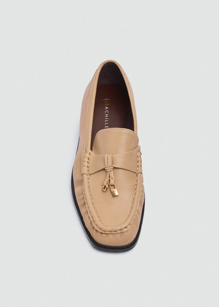 Leather Tassel Loafers - Beige