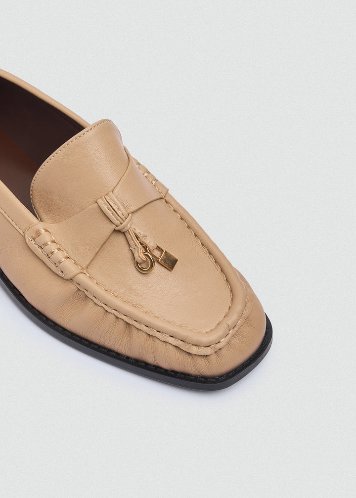 Leather Tassel Loafers - Beige
