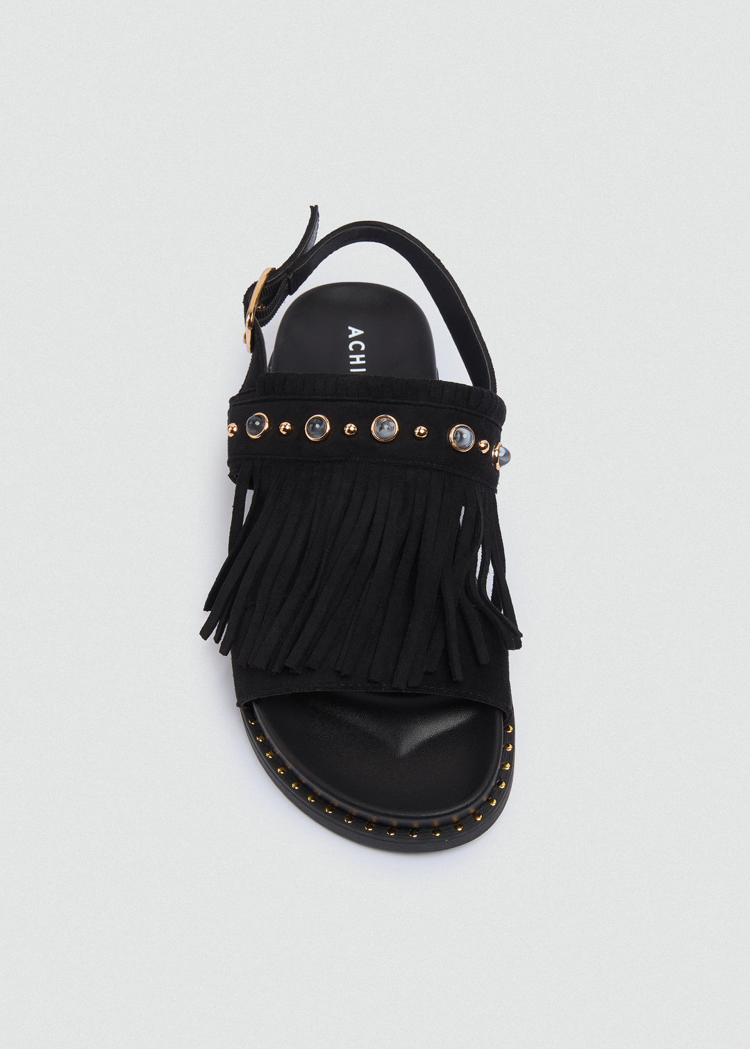 Suede Fringe Flat Sandals - Black