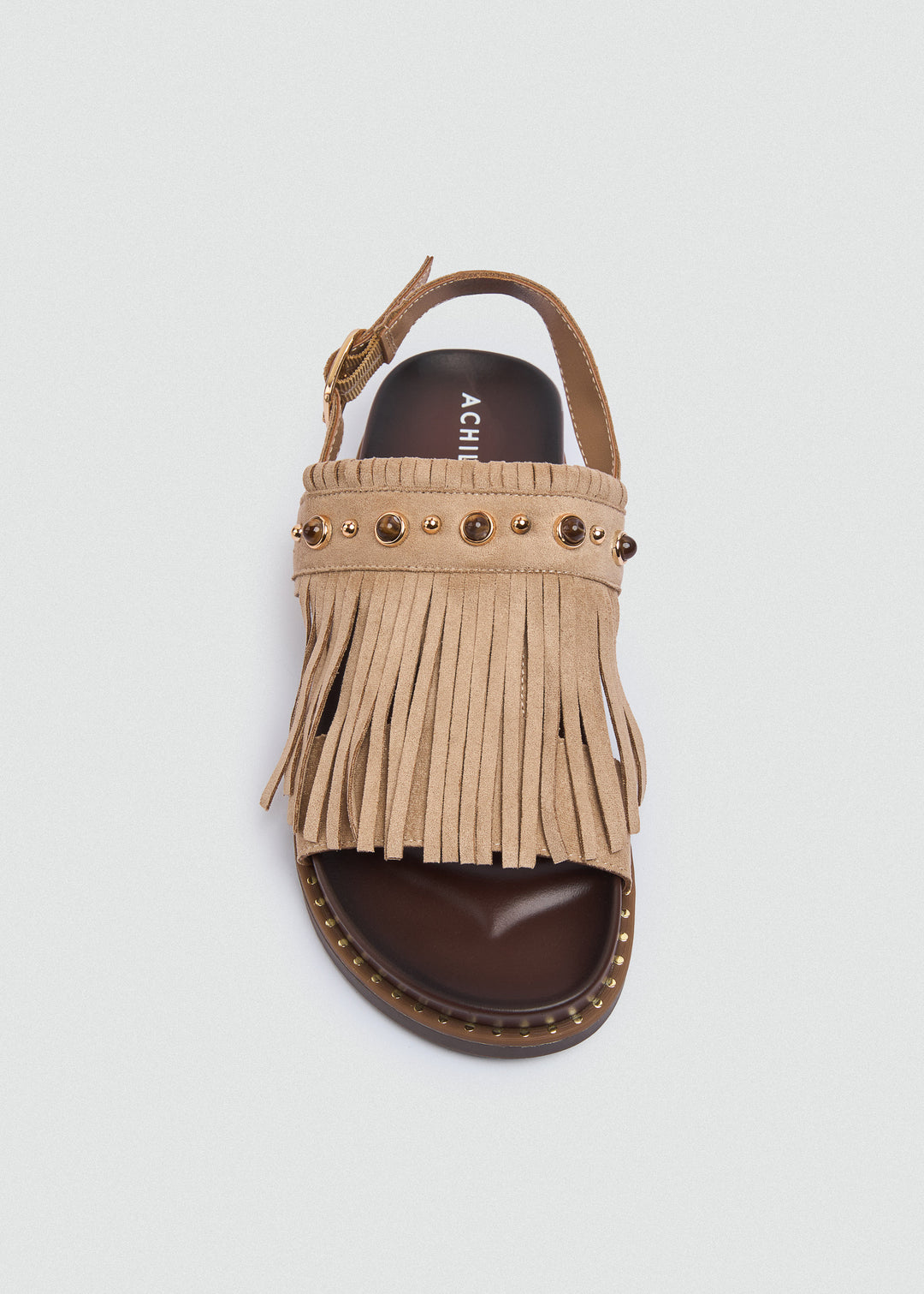 Suede Fringe Flat Sandals - Beige