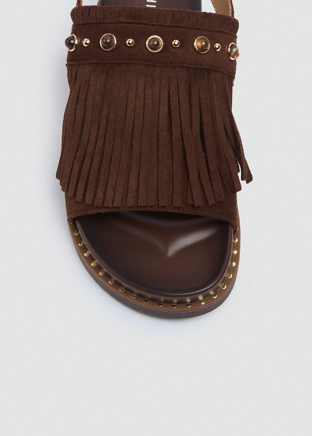 Suede Fringe Flat Sandals - Brown