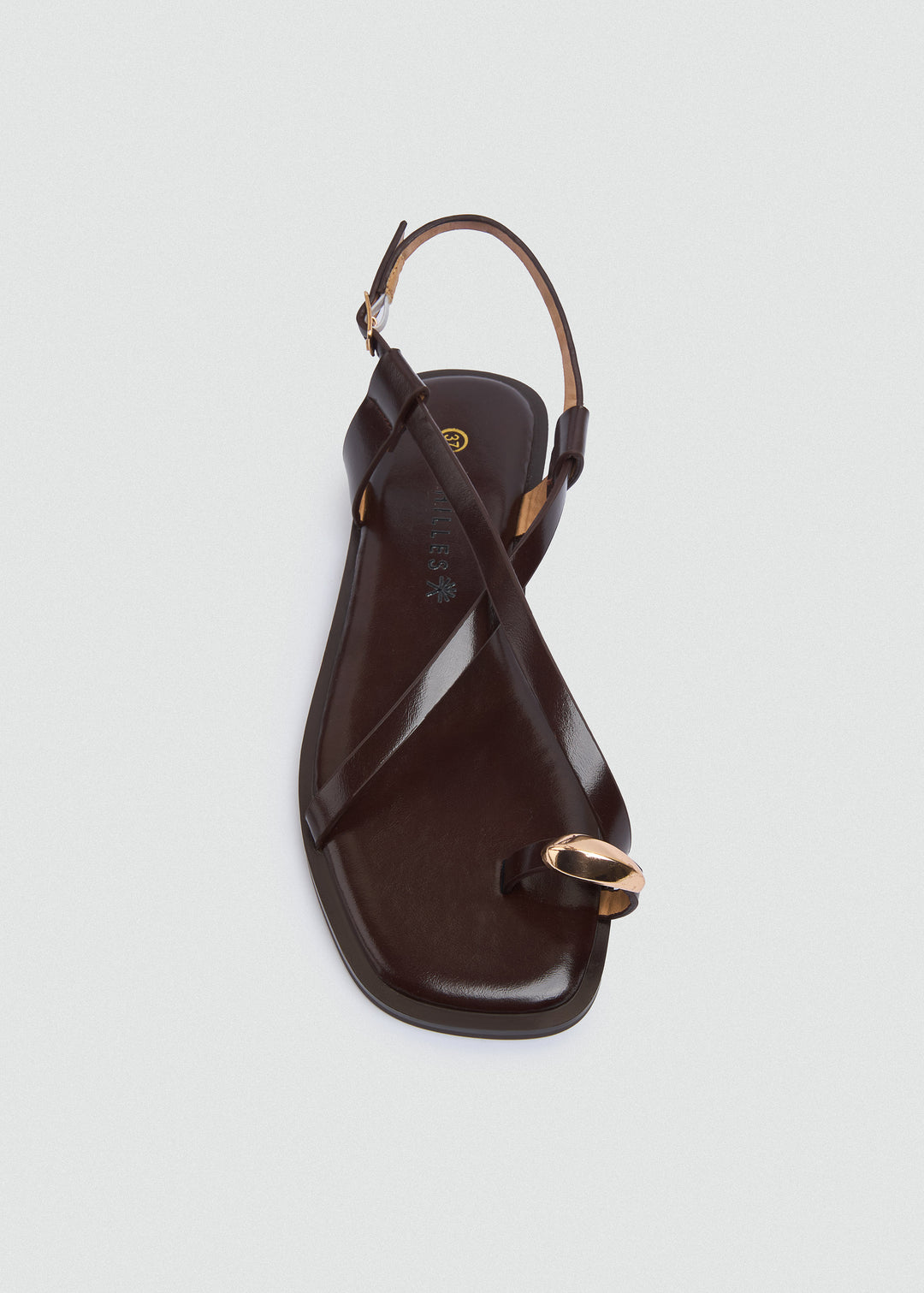 Thong Flat Sandals Gold Ring - Brown