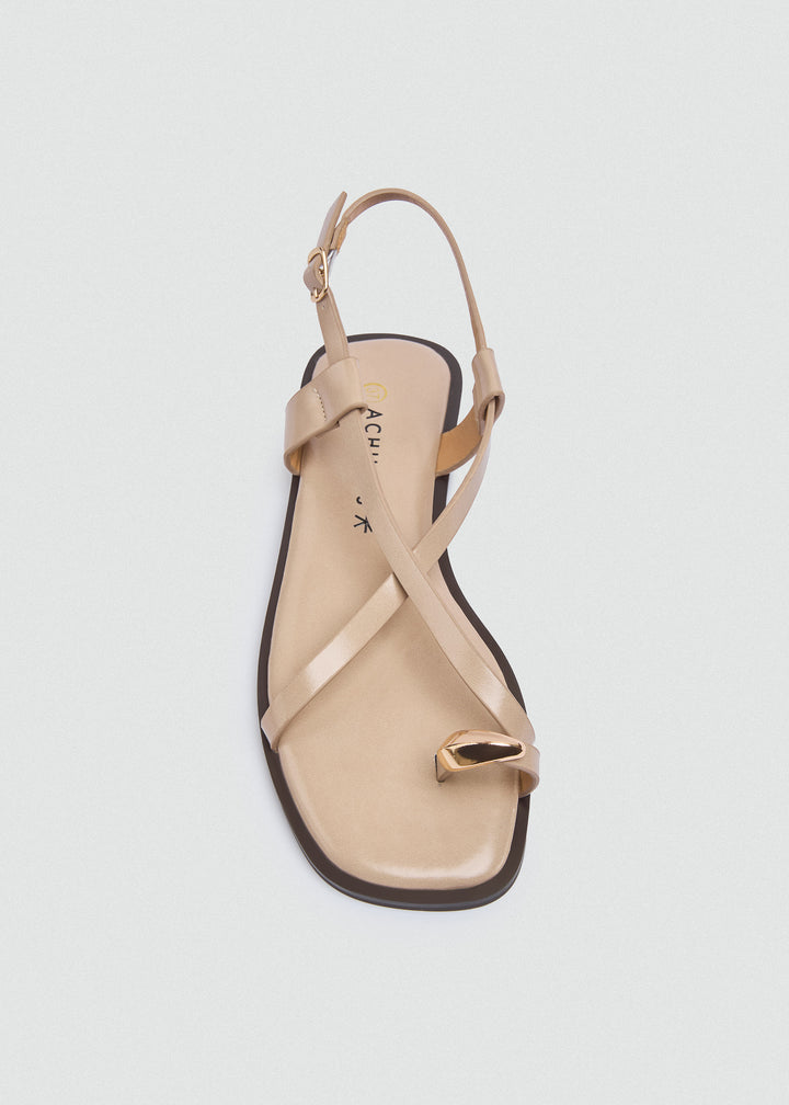 Thong Flat Sandals Gold Ring - Beige
