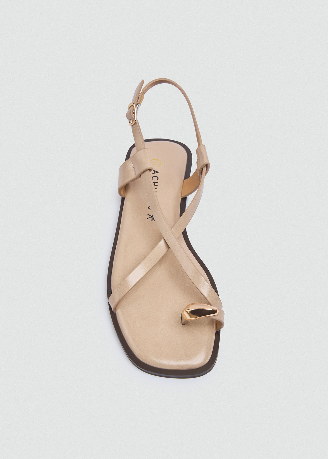 Thong Flat Sandals Gold Ring - Beige