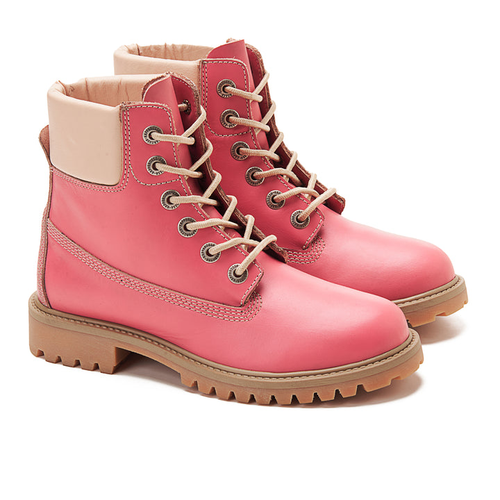 Womens Genuine Leather Lace Up Half Boots - Pink