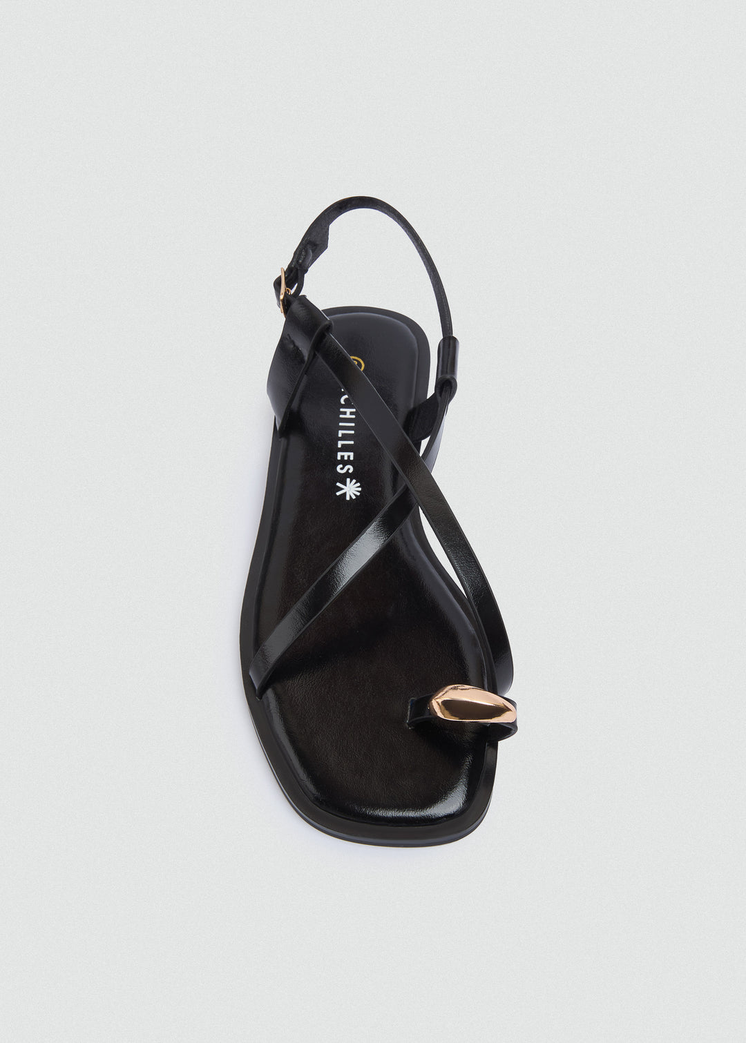 Thong Flat Sandals Gold Ring - Black