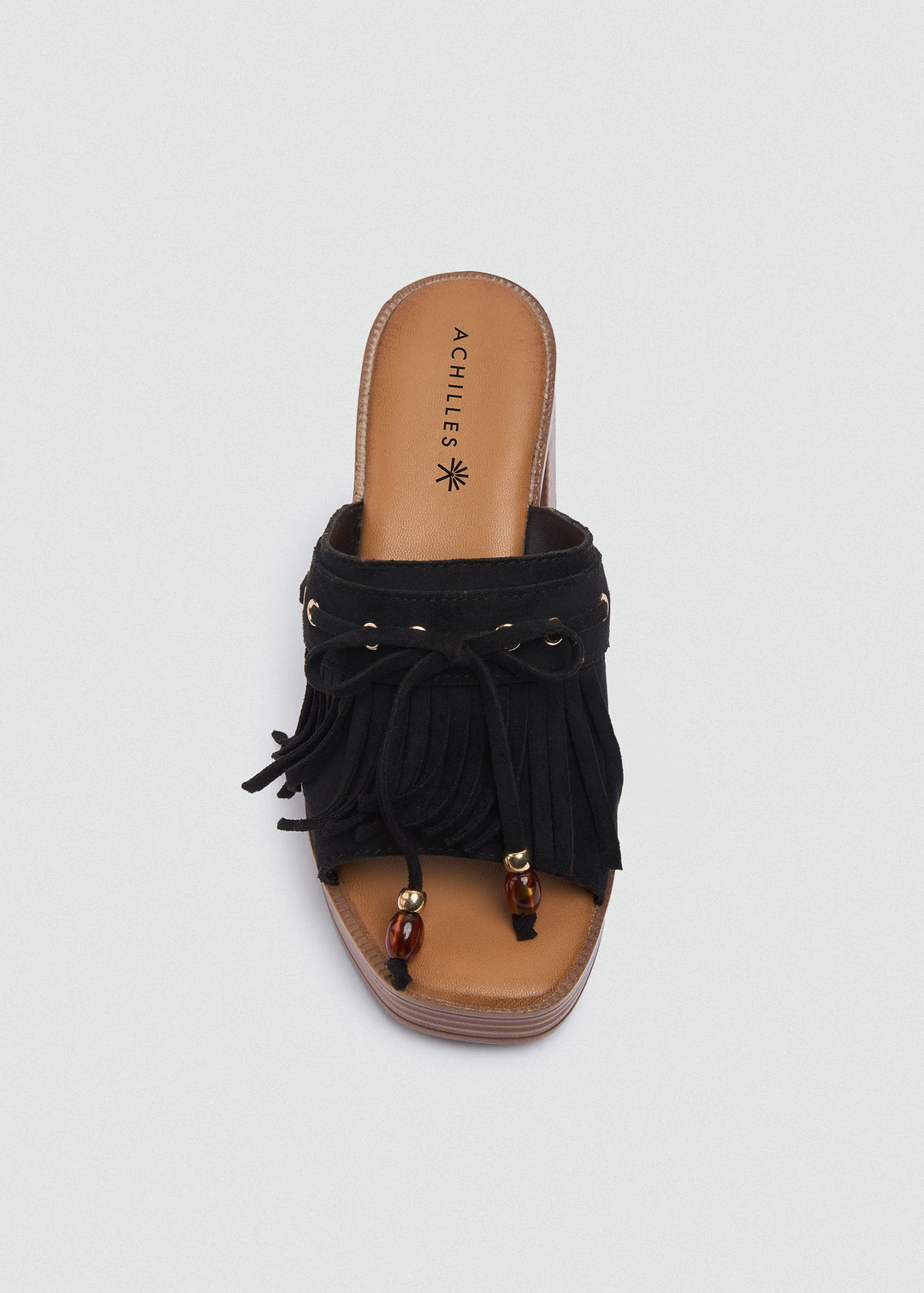 Suede Fringe Platform Sandals - Black