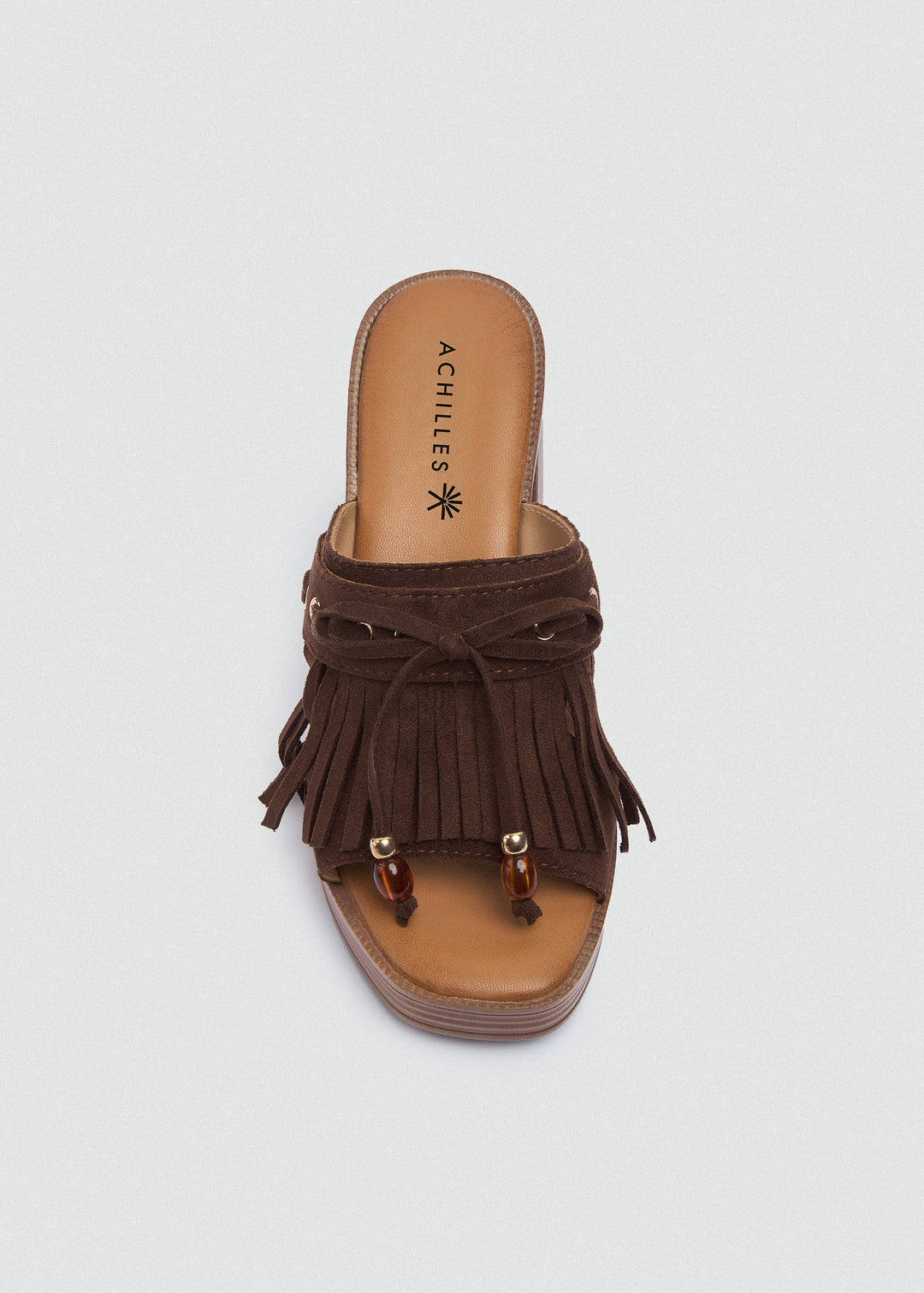 Suede Fringe Platform Sandals - Brown
