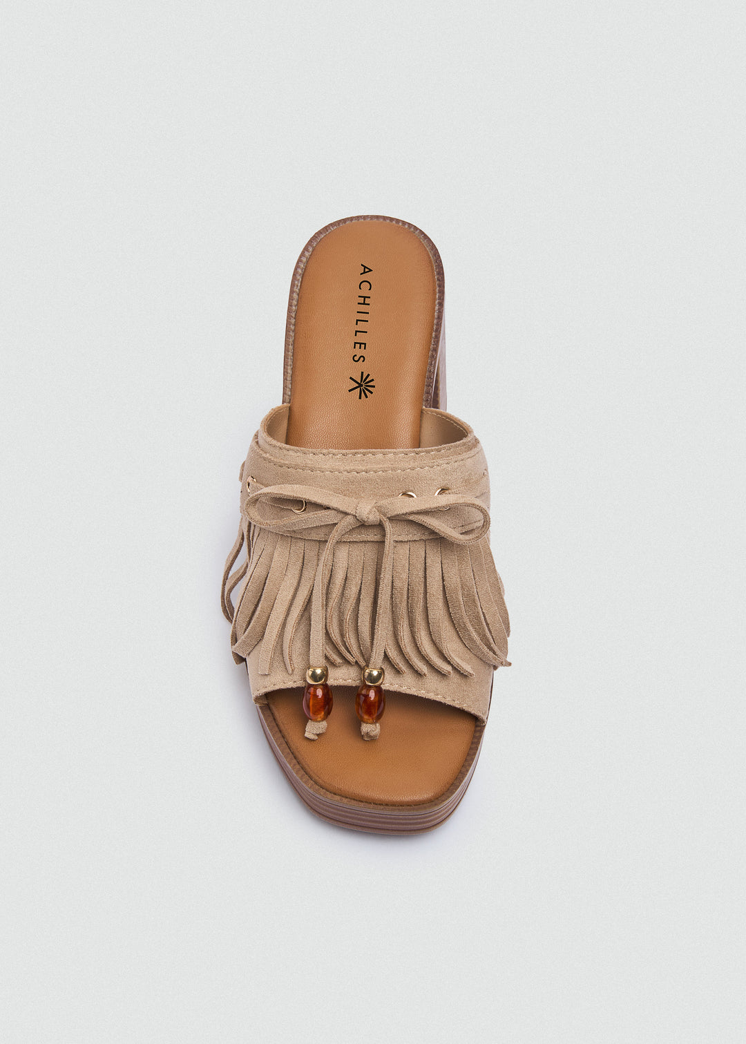 Suede Fringe Platform Sandals - Beige