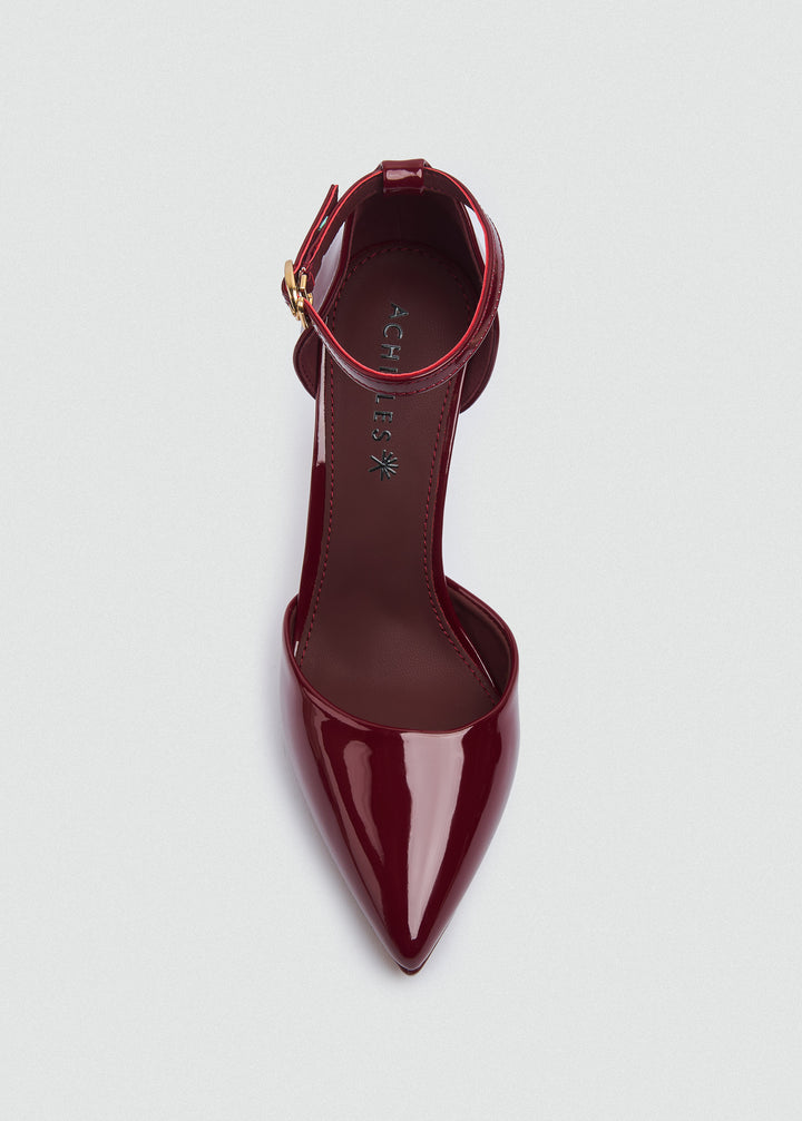 Pointy Platform Ankle Strap Pumps - Maroon
