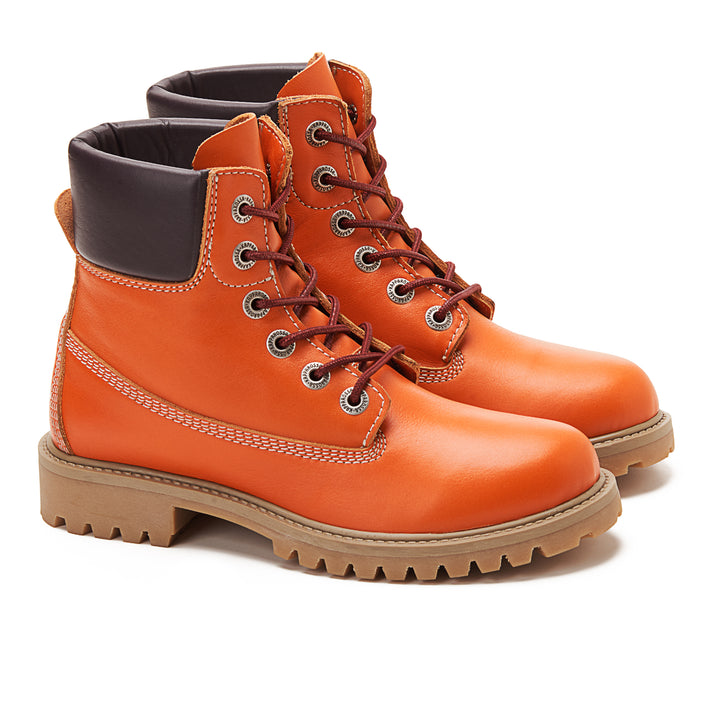 Womens Genuine Leather Lace Up Half Boots - Orange