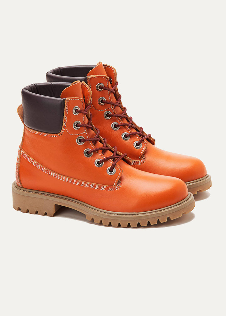 Women Genuine Leather Lace Up Half Boots | Orange