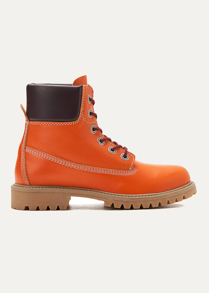 Women Genuine Leather Lace Up Half Boots | Orange