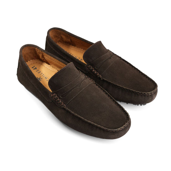 Moccasins | Suede calf leather rubber sole -Brown