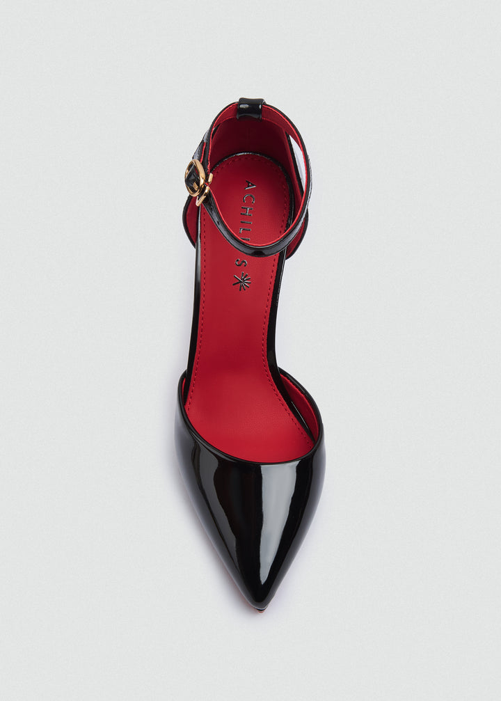 Pointy Platform Ankle Strap Pumps - Black