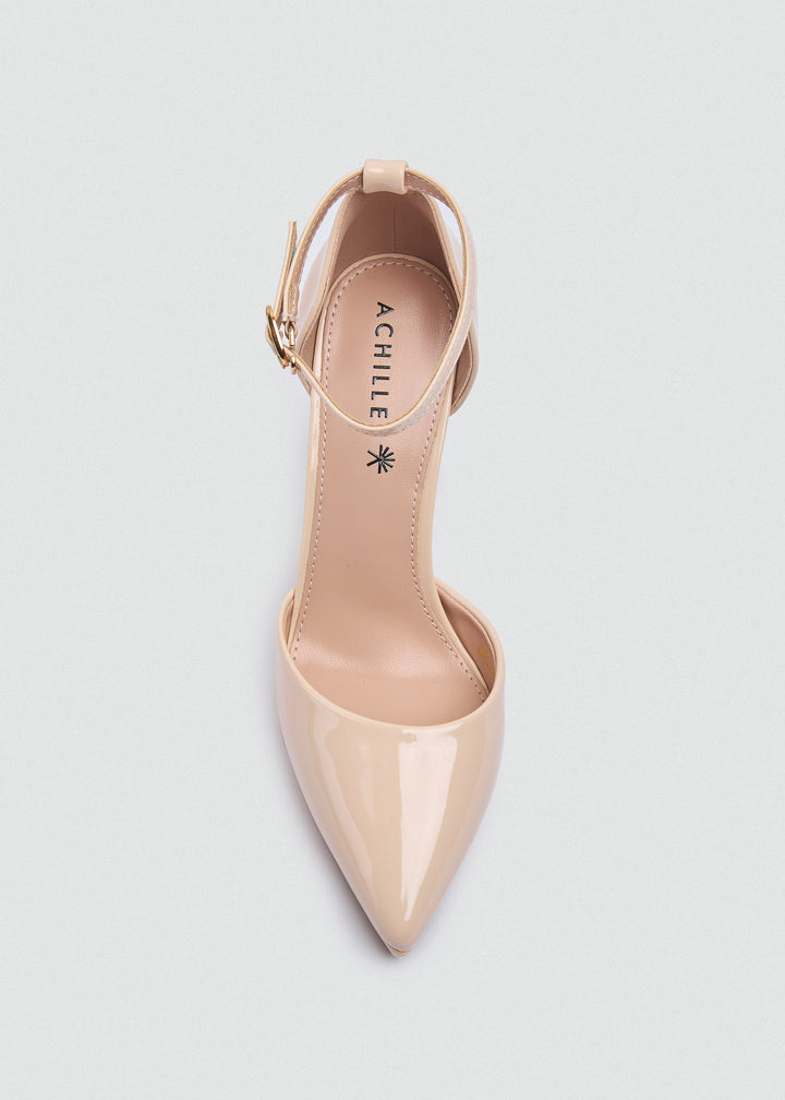 Pointy Platform Ankle Strap Pumps - Beige