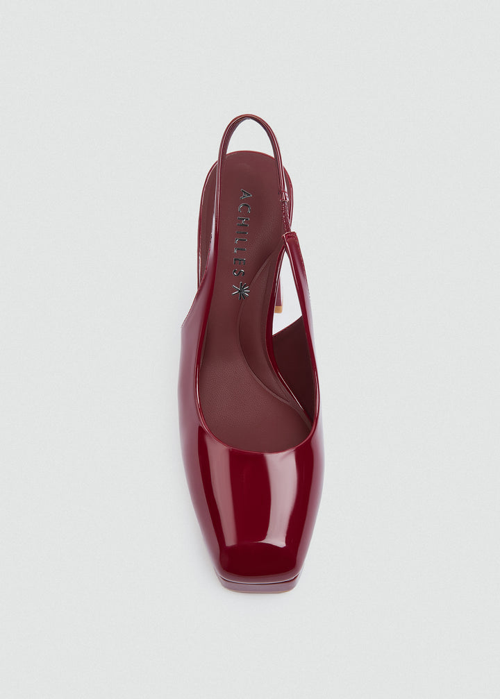 Patent Kitten Slingback Pumps - Maroon