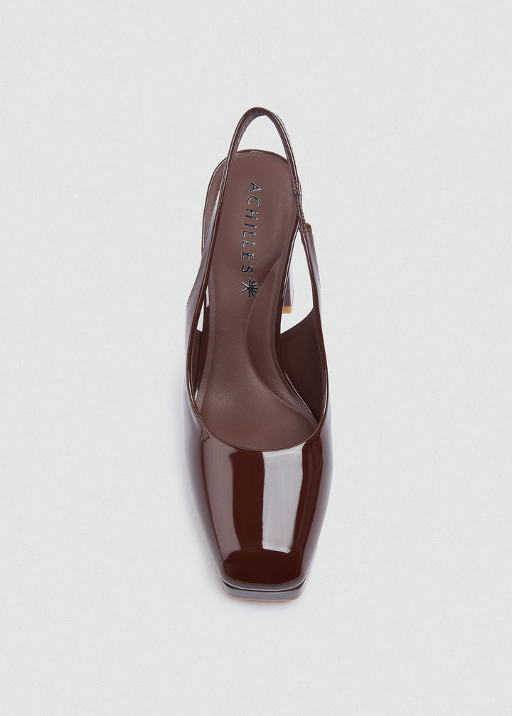 Patent Kitten Slingback Pumps - Brown