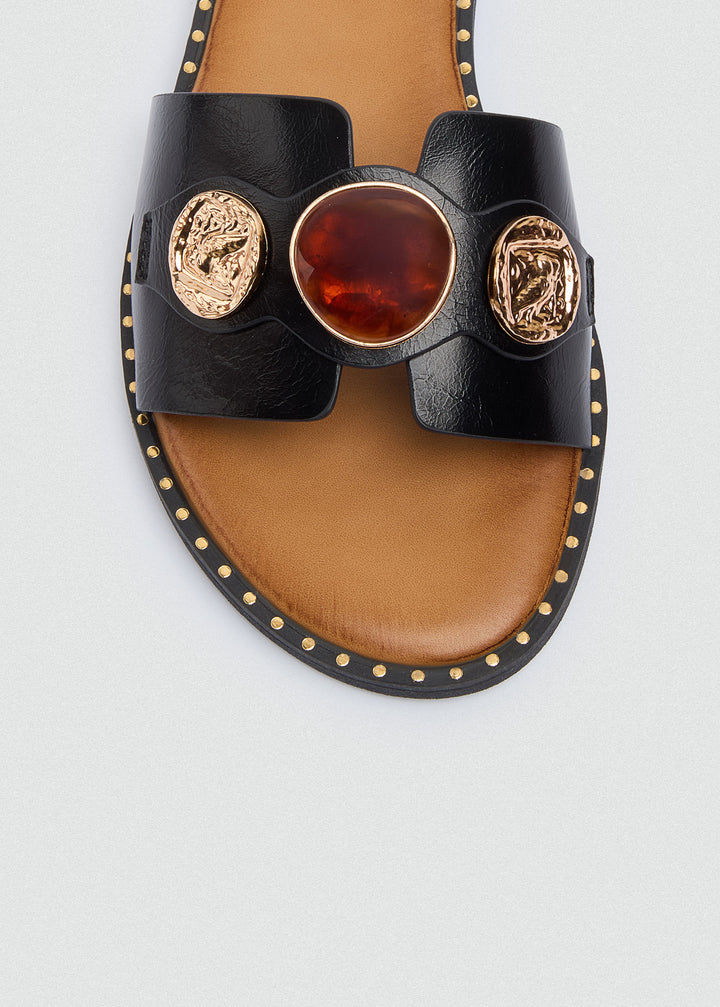 Flat Slides Coin Cabochon - Black
