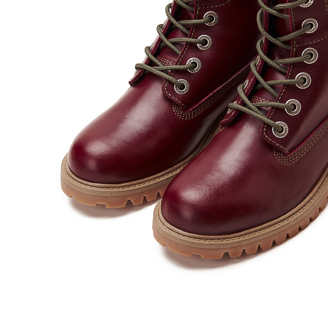 Womens Genuine Leather Lace Up Half Boots - Burgundy