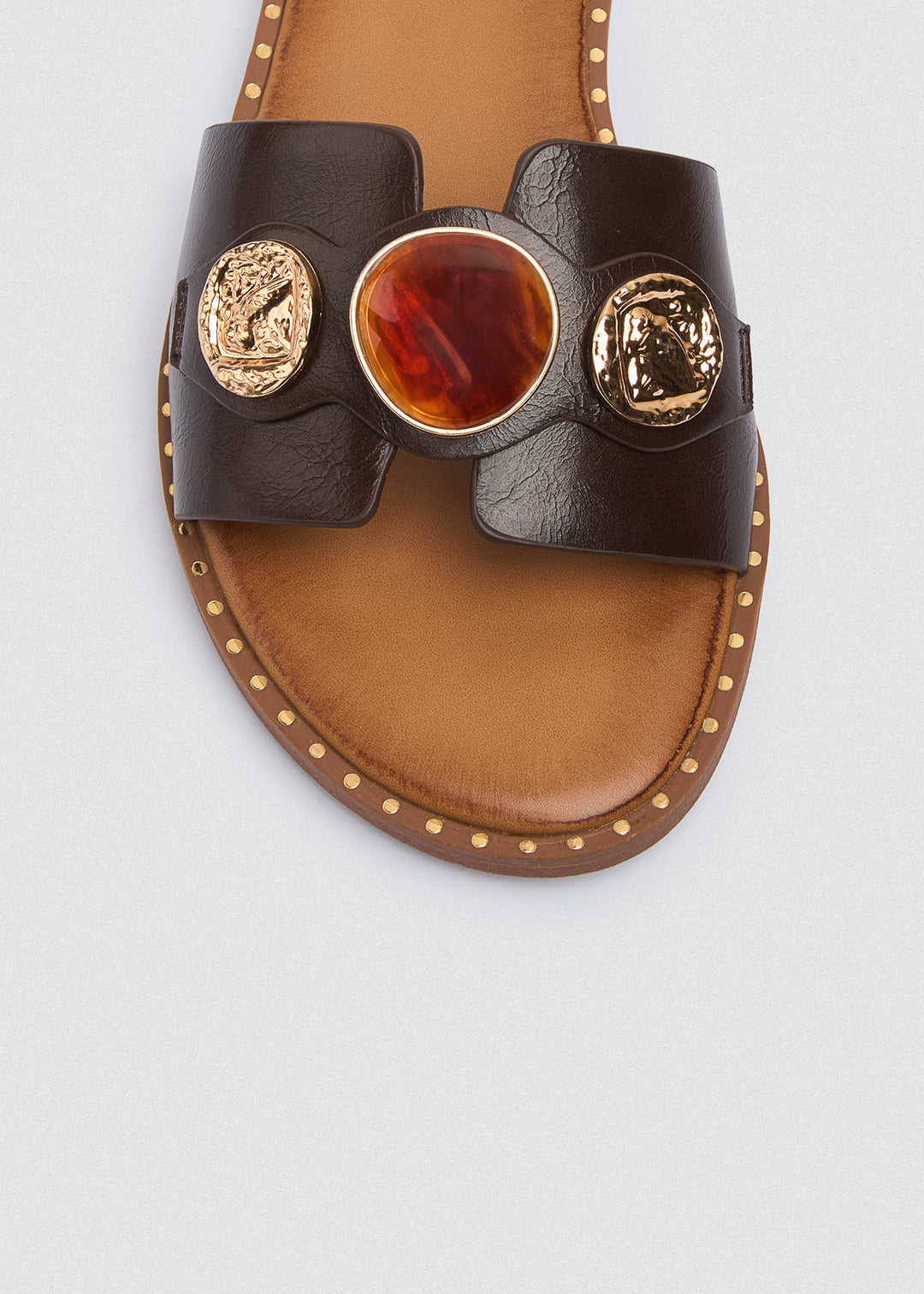 Flat Slides Coin Cabochon - Brown