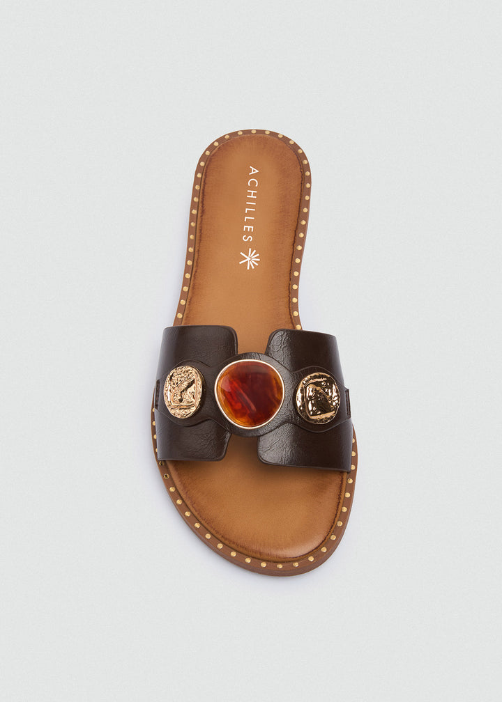 Flat Slides Coin Cabochon - Brown