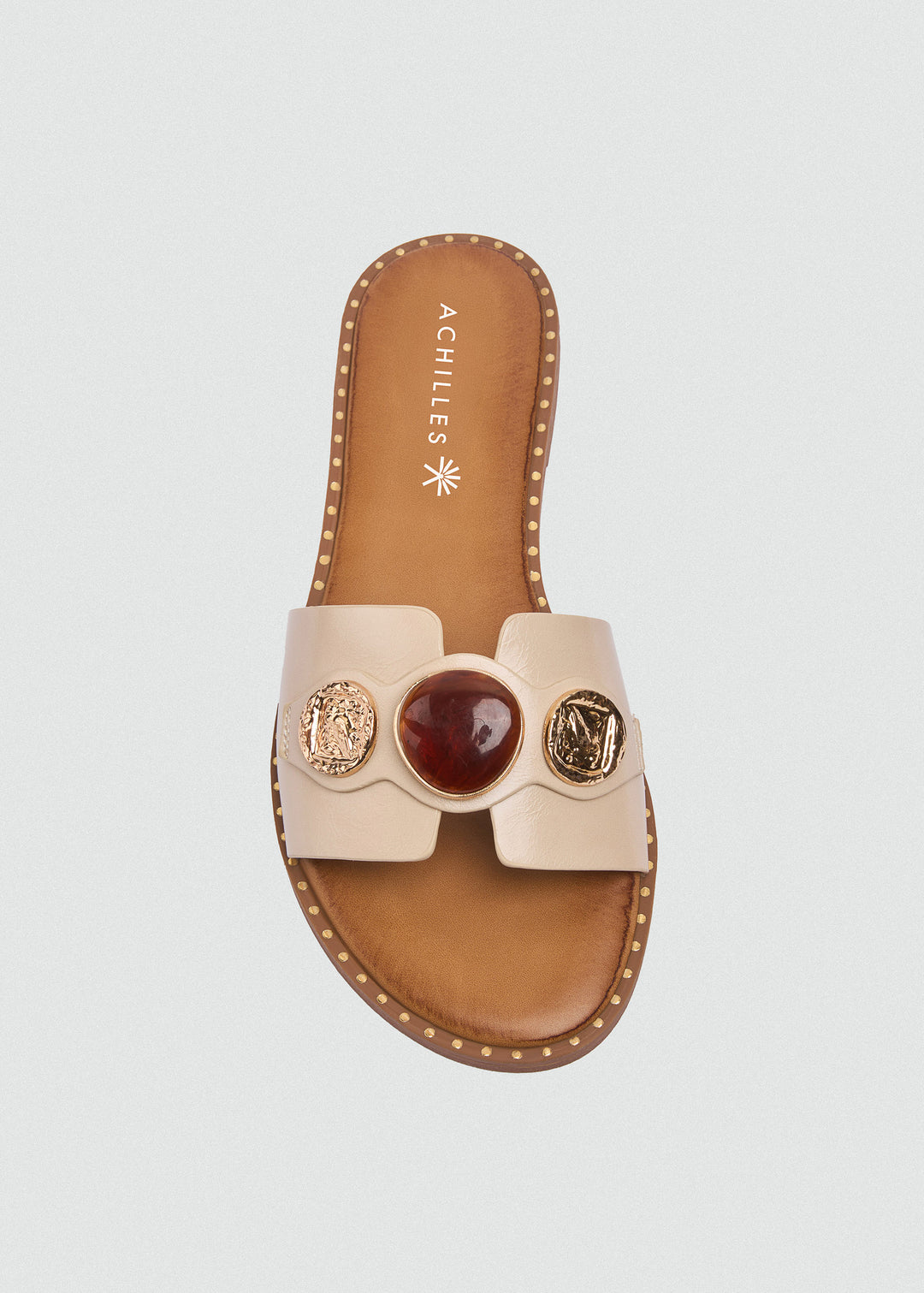 Flat Slides Coin Cabochon - Beige