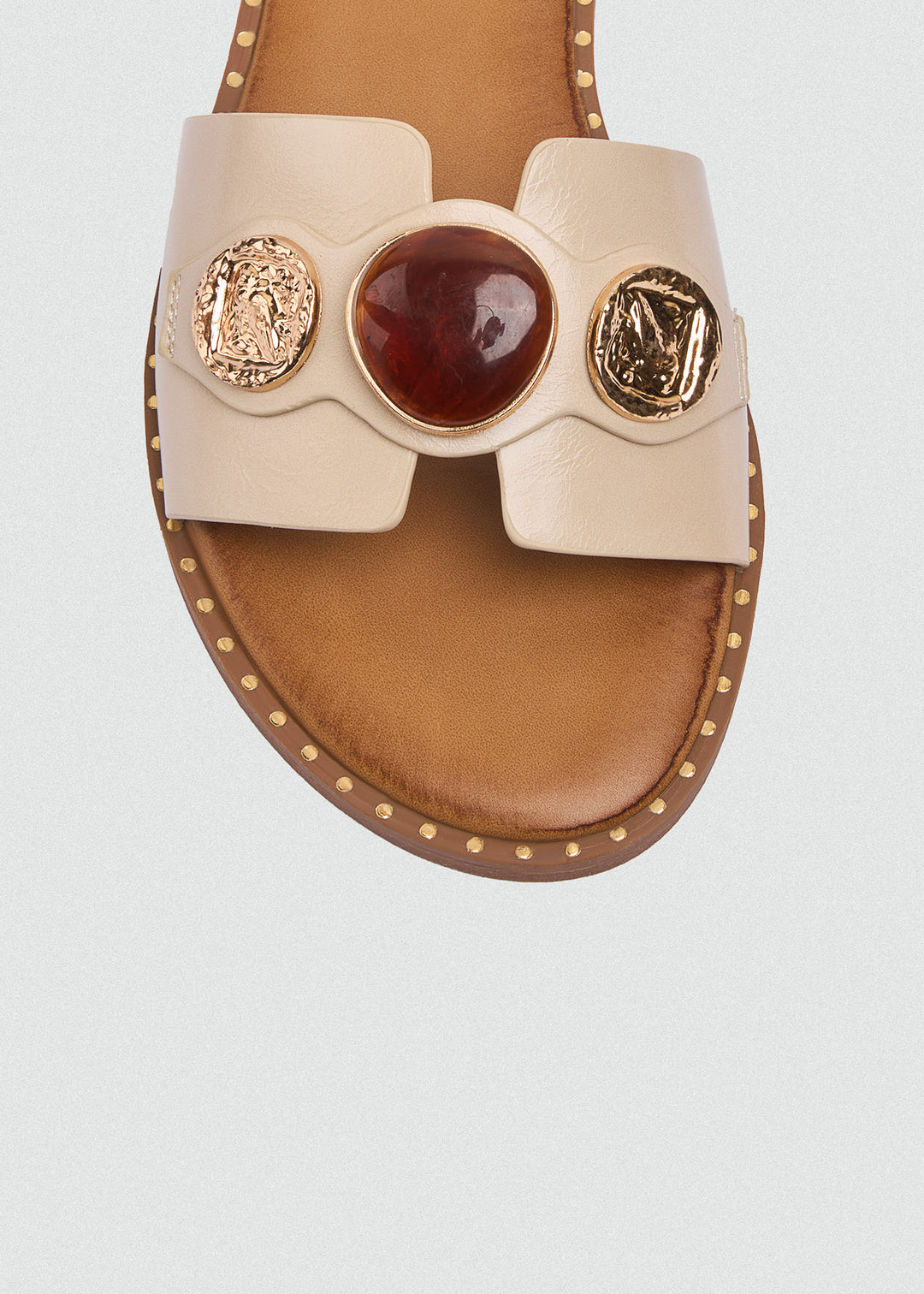 Flat Slides Coin Cabochon - Beige