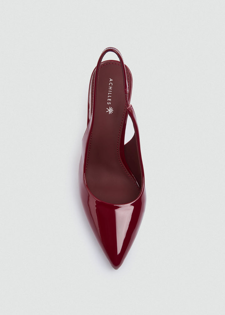 Pointy Slingback Block Heel Pumps - Maroon