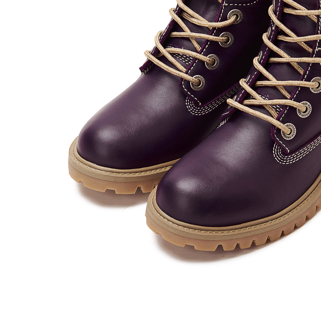 Womens Genuine Leather Lace Up Half Boots - Violet