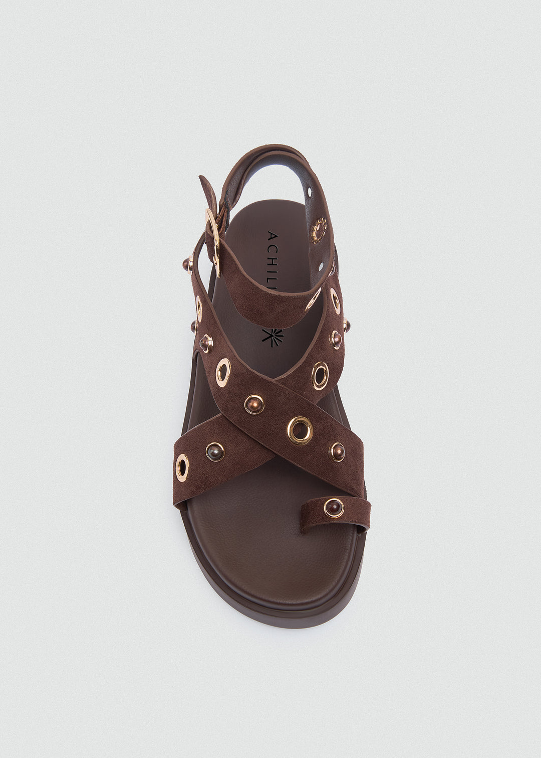 Chunky Suede Platform Crisscross Studded Sandals - Brown