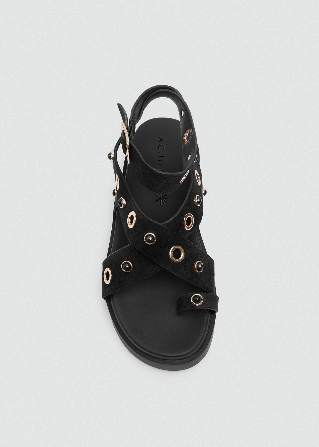 Chunky Suede Platform Crisscross Studded Sandals - Black