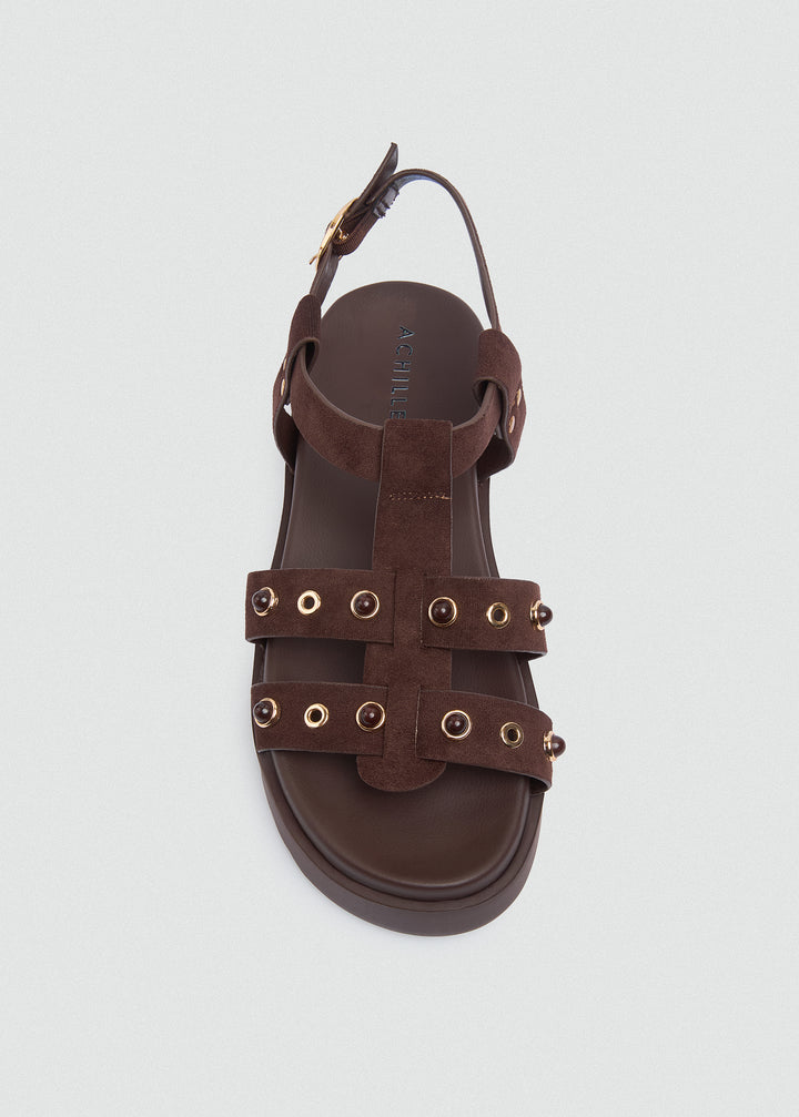 Chunky Gold-Tone Sandal - Brown