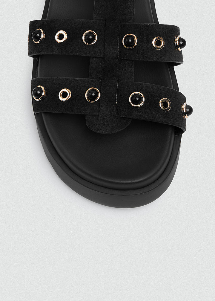 Chunky Gold-Tone Sandal - Black