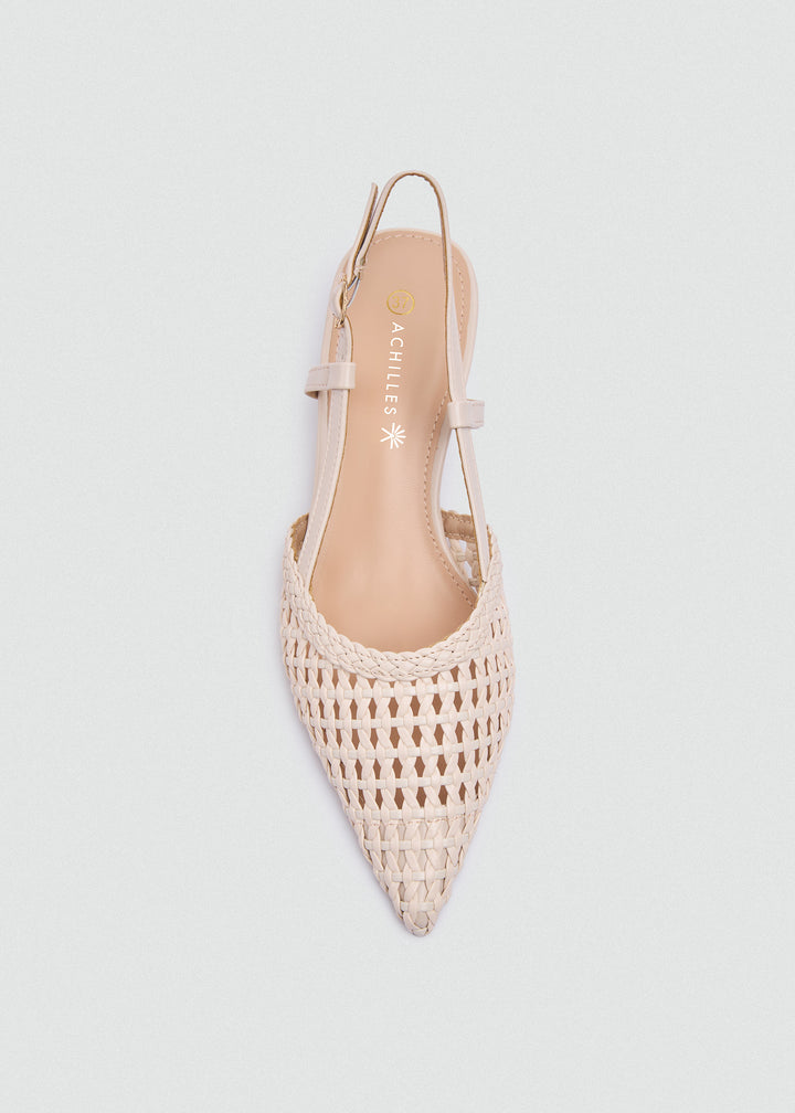 Woven Slingback Kitten Heels - Beige